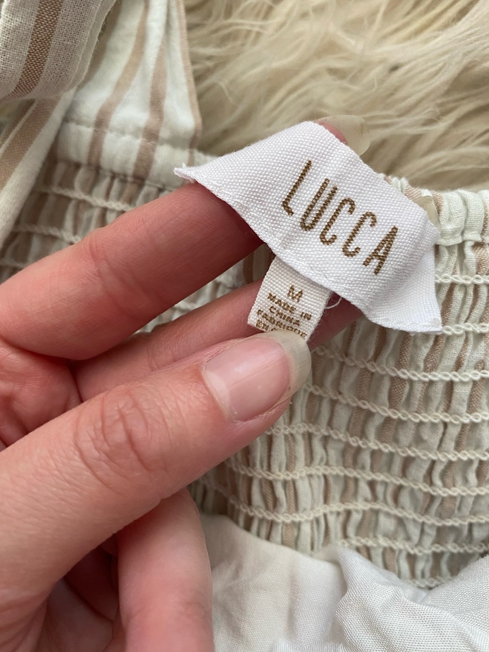 Lucca White Tan Striped Tiered Sleeveless Maxi Dress Cottagecore Vacation M - Picture 11 of 12